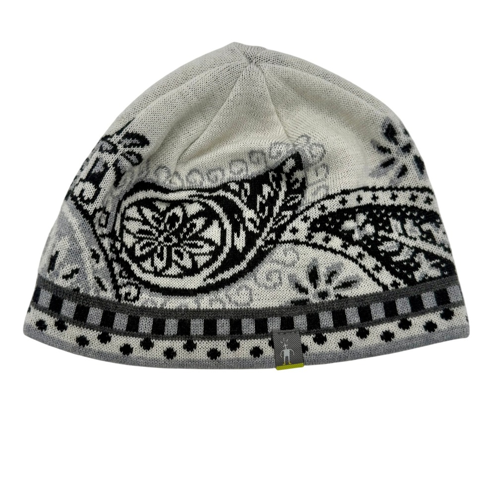 Smartwool Paisley Merino Wool Beanie Hat OS Black White Gray Made Canada 2013